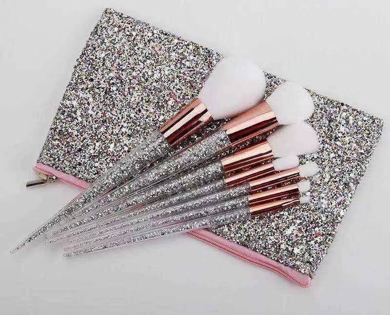 7pc Glitter silver brush set